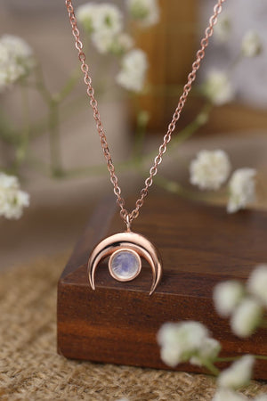 Natural Moonstone Moon Pendant 925 Sterling Silver Necklace