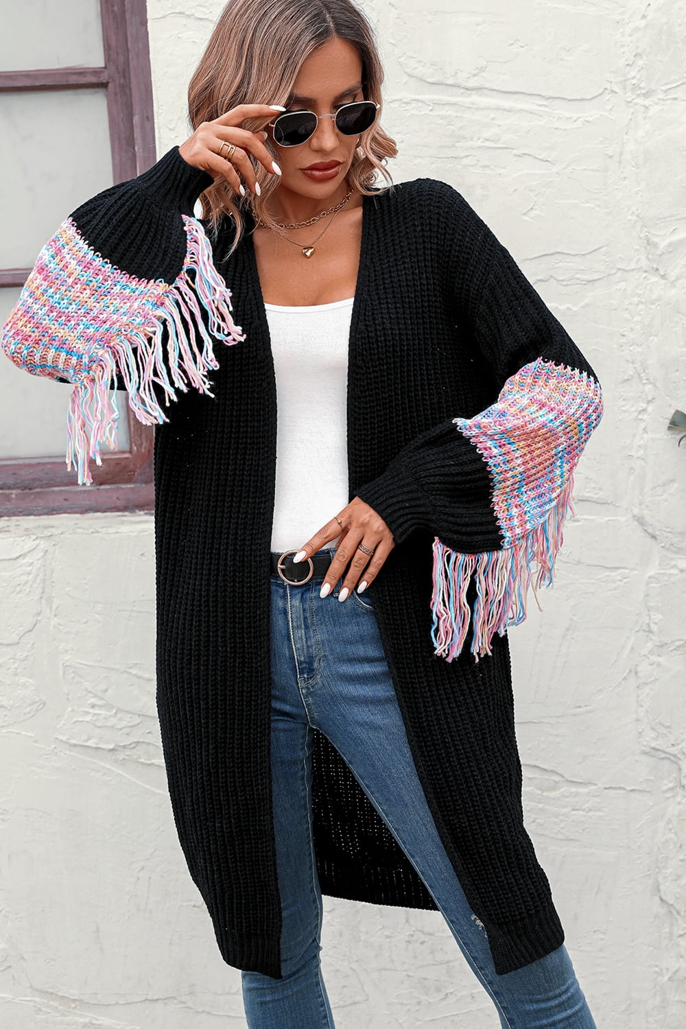 Fringe sleeve cardigan best sale