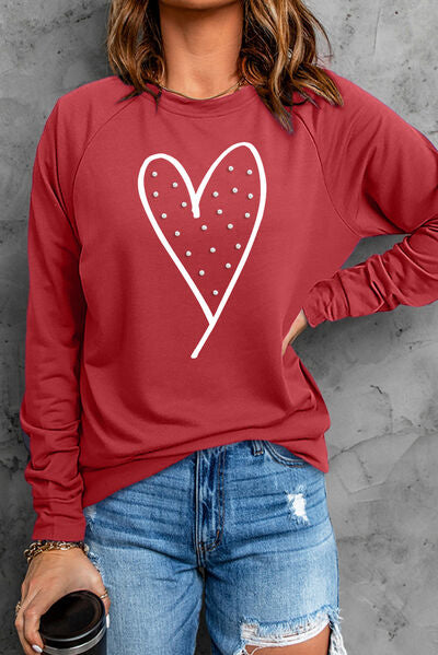 Heart Pearl Detail Graphic Sweatshirt