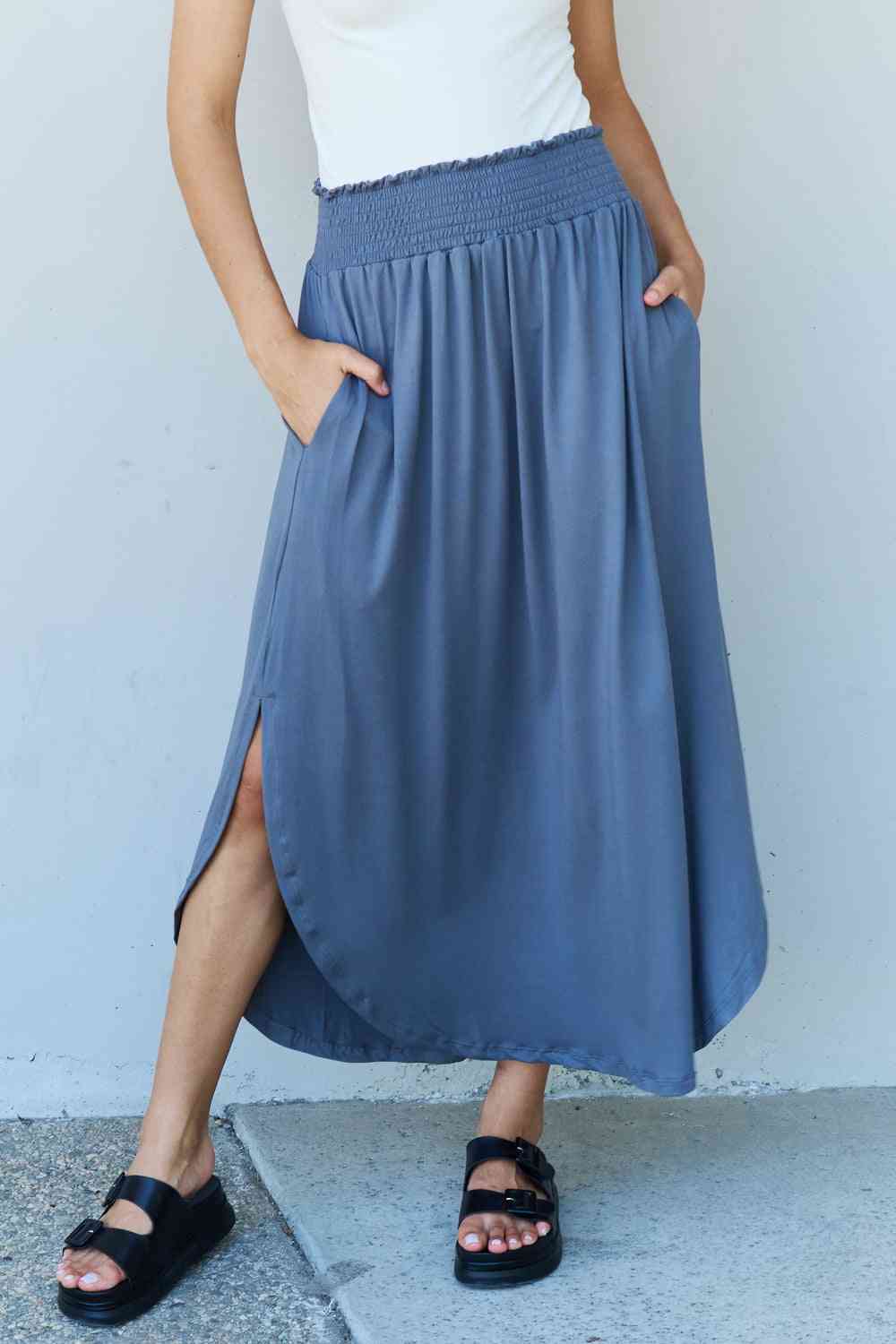 Comfort Princess Scoop Hem Maxi Skirt-Dusty Blue