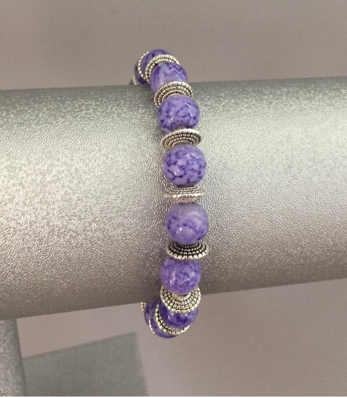 Purple Silver Disk Bead Bracelet