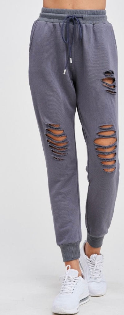 Chill Nights Distressed Joggers-charcoal