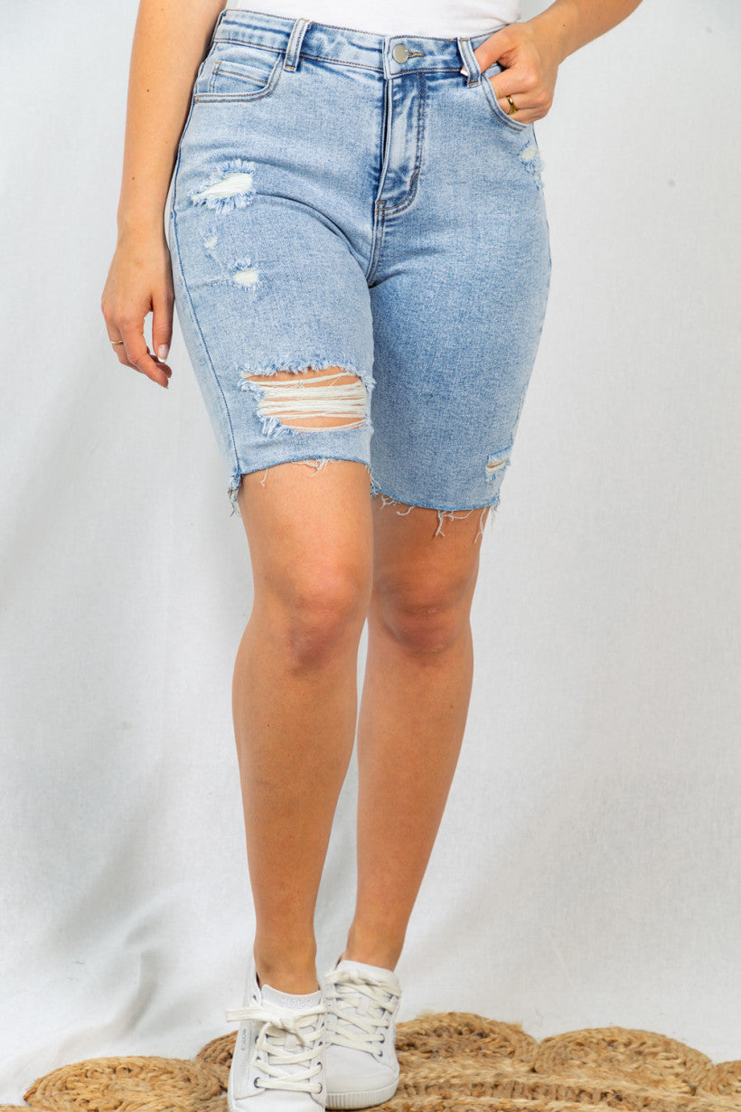 Sweet Summertime Distressed Shorts-curvy