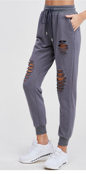 Chill Nights Distressed Joggers-charcoal